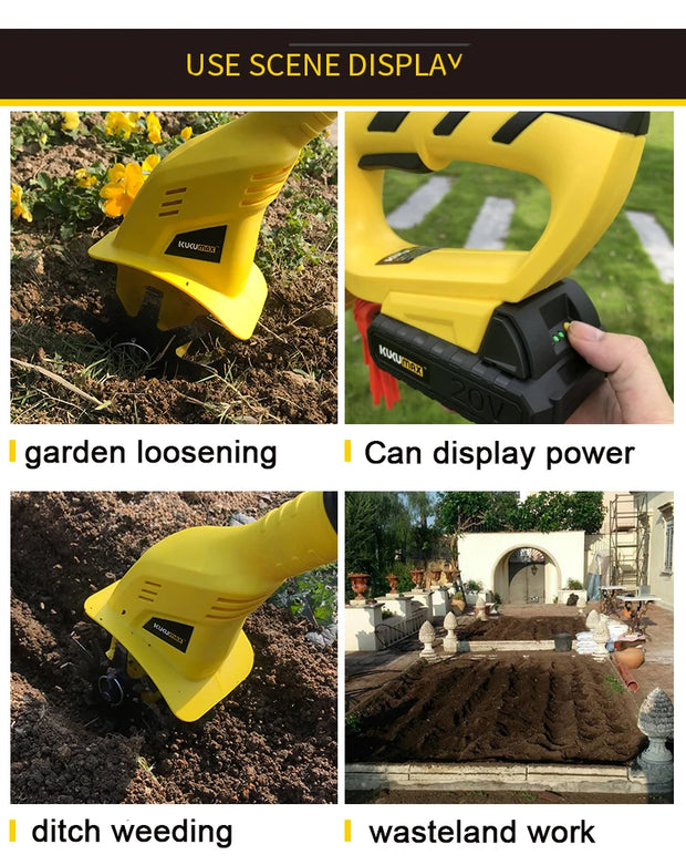 Cordless Electric Tiller/Cultivator – 20V Lithium-Ion Battery